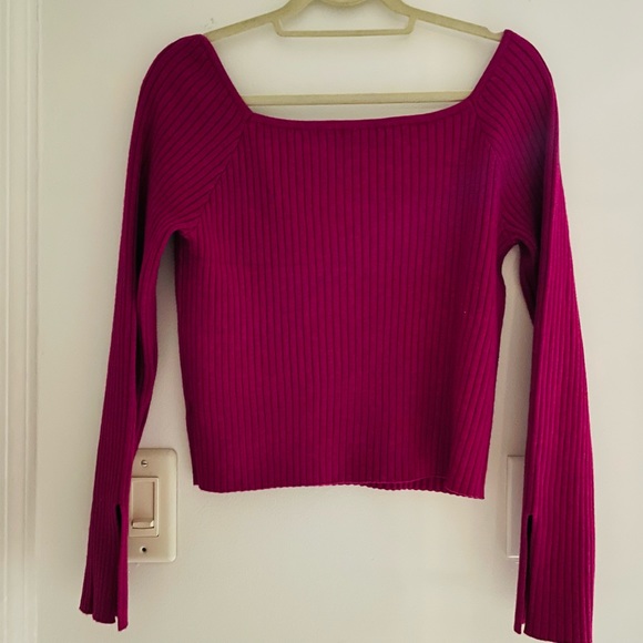*DONATED* WF NWT Plum Purple Ribbed Sweetheart Neck Long Sleeve Sweater Top - Picture 5 of 14